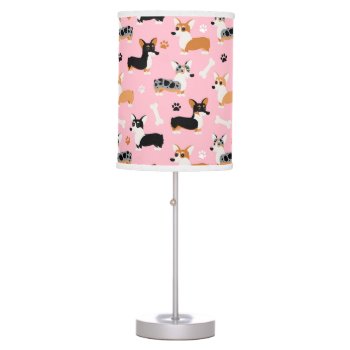 Corgi Pattern Pink Table Lamp by JKLDesigns at Zazzle