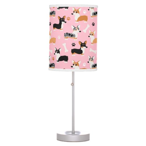 Corgi Pattern Pink Table Lamp