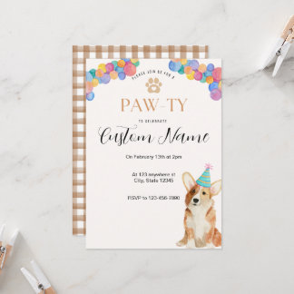 Corgi Paw-ty birthday invitation