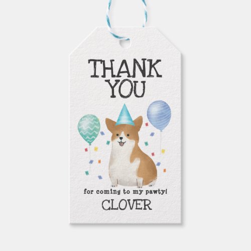 Corgi Pawty Dog Birthday Thank You Favor Gift Tag