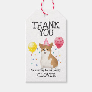 Corgi Pawty Dog Birthday Thank You Favor Gift Tag