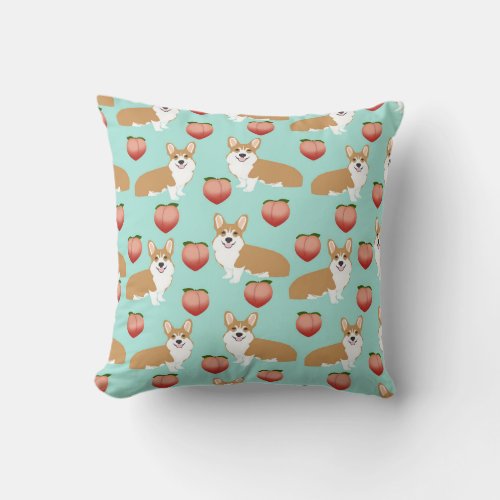 Corgi Peach Emoji pillow _ mint