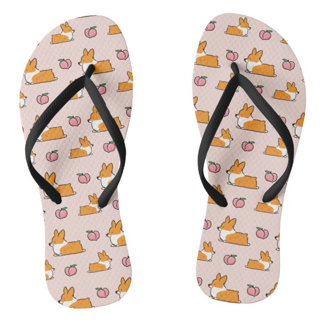 Corgi Peach Sploot Flip Flops (Footbed)