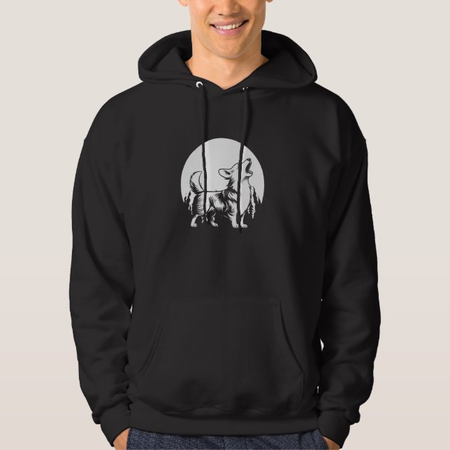 Corgi Pet - Dog Breed Moon Howling Hoodie (Front)