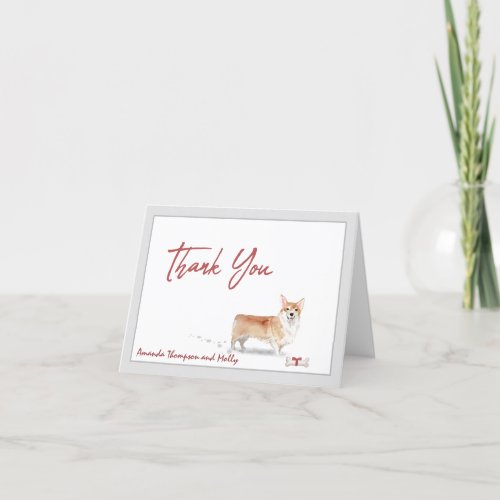 Corgi Pet Dog Personalize Bone Ribbon    Thank You Card