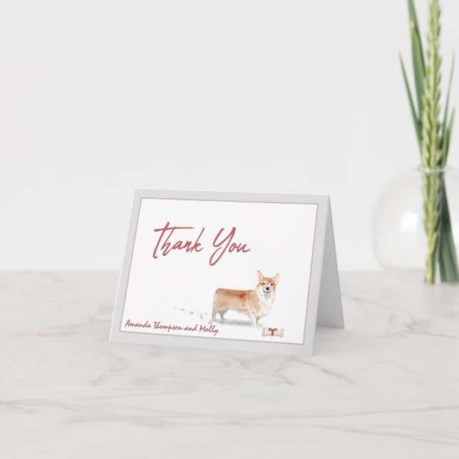 Corgi Pet Dog Personalize Bone Ribbon    Thank You Card (Front)