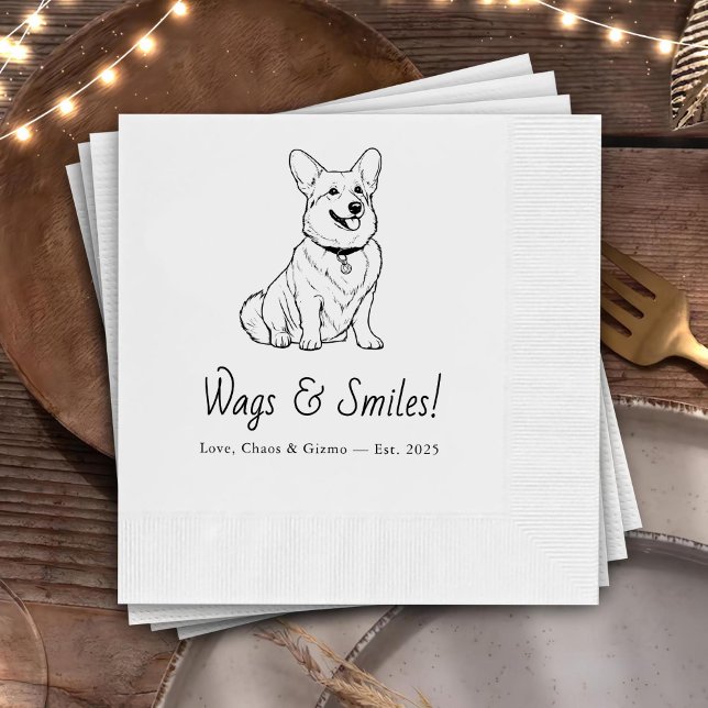 Corgi Pets Custom Hand Drawing Wedding Napki Napkins (Creator Uploaded)