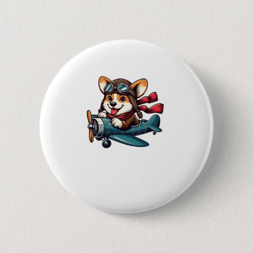 Corgi Pilot Dog Funny Aviator Button