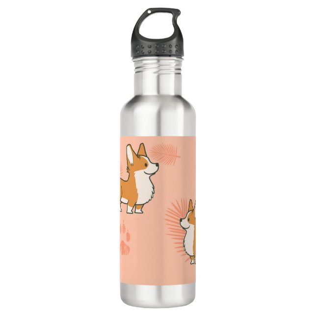 corgi pink palm stainless steel water bottle (Front)