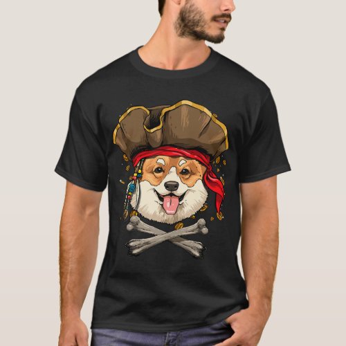 Corgi Pirate Dog Halloween Jolly Roger 203 T_Shirt