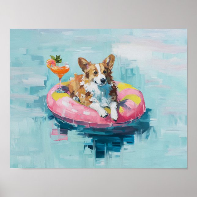 Corgi Pool Float Art Print: Summer Dog Wall Decor (Front)