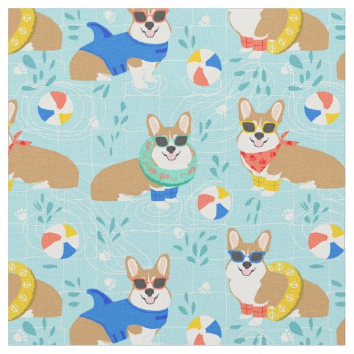 corgi pool party dog fabric