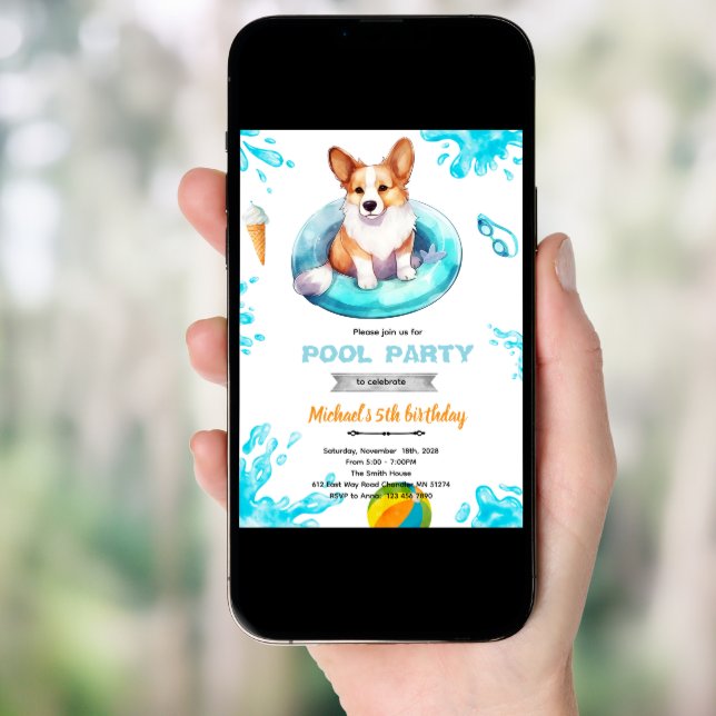 Corgi pool party Invite (Front Digital)