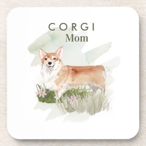 Corgi Portrait for Dog Mom Beverage Coaster