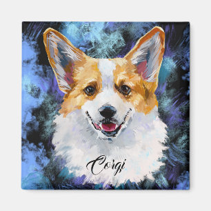 Corgi Portrait on Abstract Magnet