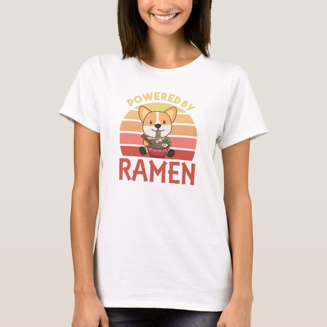 Corgi Powered By Ramen Cute Kawaii Noodle Dogs T-Shirt (Front)