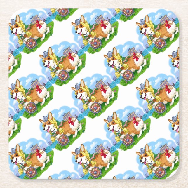 Corgi Princess Square Paper Coaster (Front)