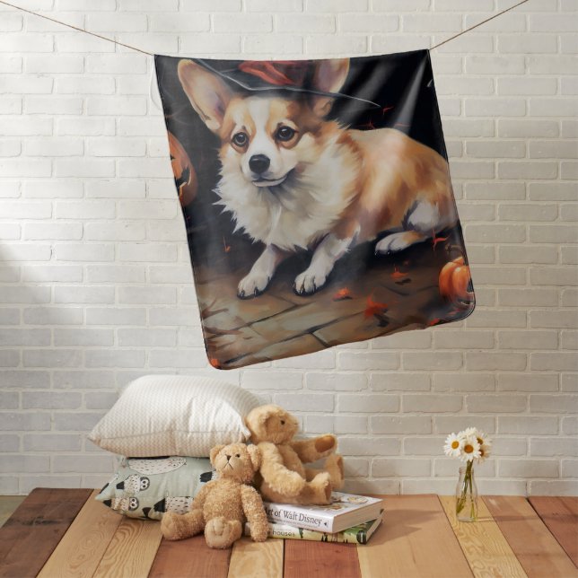 Corgi Pumpkins Halloween Scary Baby Blanket (In Situ)