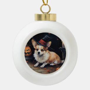 Corgi Pumpkins Halloween Scary Ceramic Ball Christmas Ornament