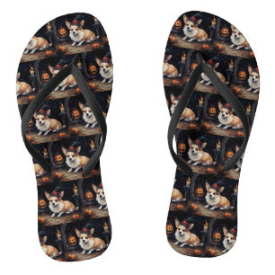 Corgi Pumpkins Halloween Scary Flip Flops