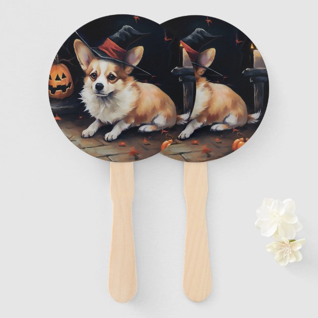 Corgi Pumpkins Halloween Scary Hand Fan (Front and Back)
