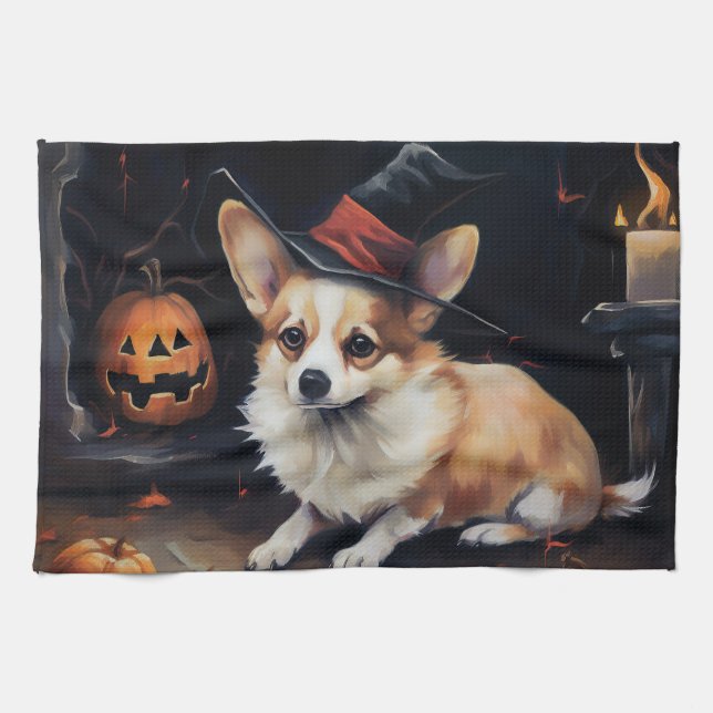 Corgi Pumpkins Halloween Scary Kitchen Towel (Horizontal)