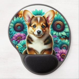 Corgi Puppy and Flowers Gel Mouse Pad