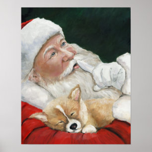 Corgi Puppy and Santa Dog Art Print