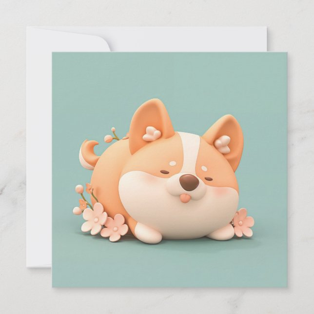 Corgi Puppy Art with Cute Chubby 3D Clay Postcard (Front)