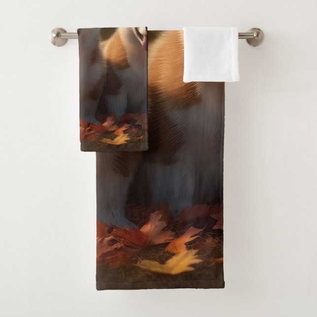 Corgi  Puppy Autumn Delight Pumpkin  Bath Towel Set (Insitu)