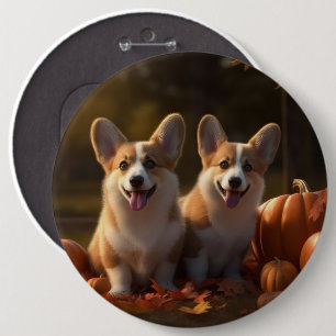 Corgi Puppy Autumn Delight Pumpkin Button