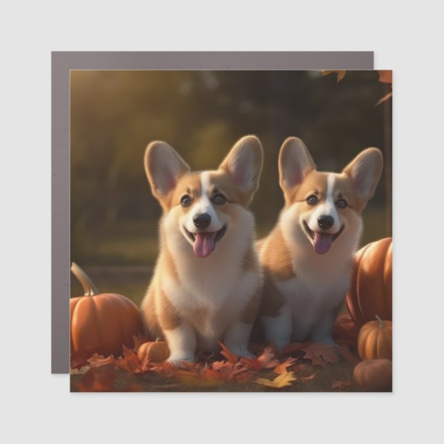 Corgi  Puppy Autumn Delight Pumpkin  Car Magnet (Front)
