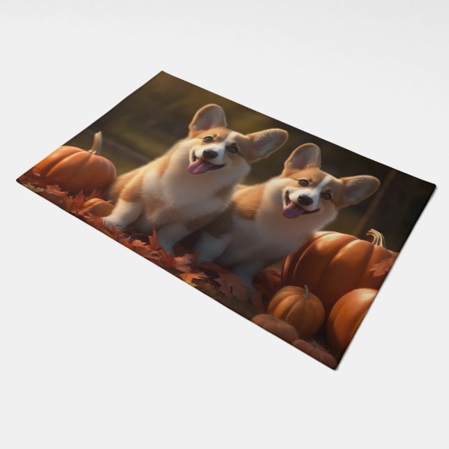 Corgi  Puppy Autumn Delight Pumpkin  Doormat (Angled)