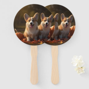 Corgi Puppy Autumn Delight Pumpkin Hand Fan