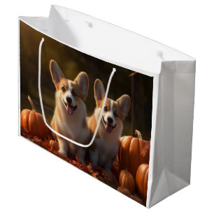 Corgi Puppy Autumn Delight Pumpkin Large Gift Bag