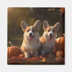 Corgi Puppy Autumn Delight Pumpkin Magnet