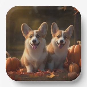 Corgi Puppy Autumn Delight Pumpkin Paper Plates