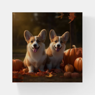 Corgi Puppy Autumn Delight Pumpkin Paperweight