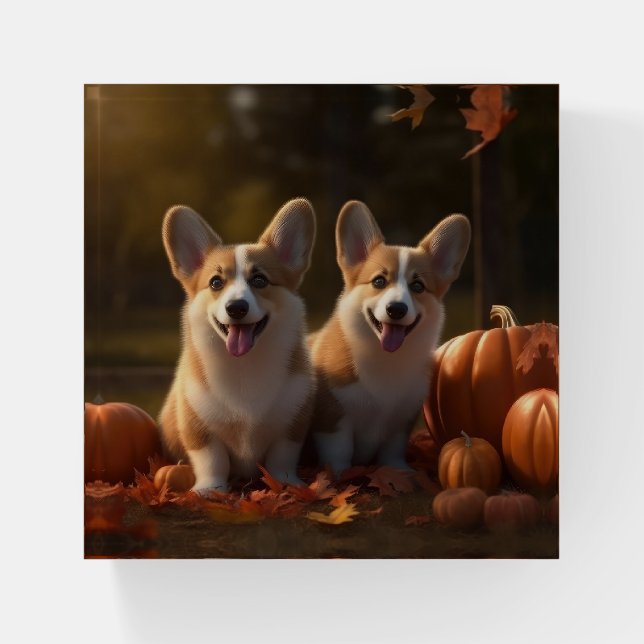 Corgi  Puppy Autumn Delight Pumpkin  Paperweight (Front)
