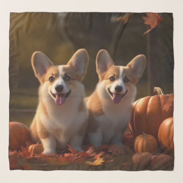 Corgi  Puppy Autumn Delight Pumpkin  Scarf (Front)