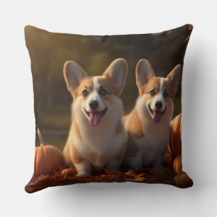 Corgi Puppy Autumn Delight Pumpkin Throw Pillow