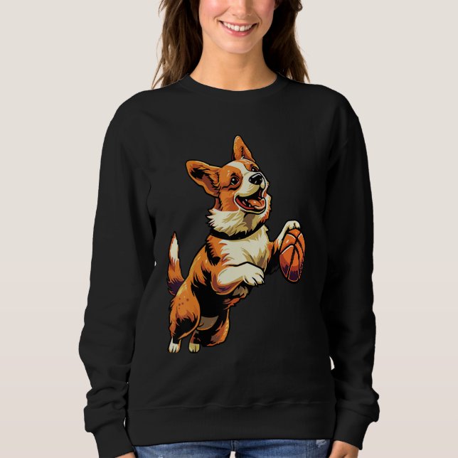 Corgi Puppy Basketball  Design for Men Women and K Sweatshirt (Front)