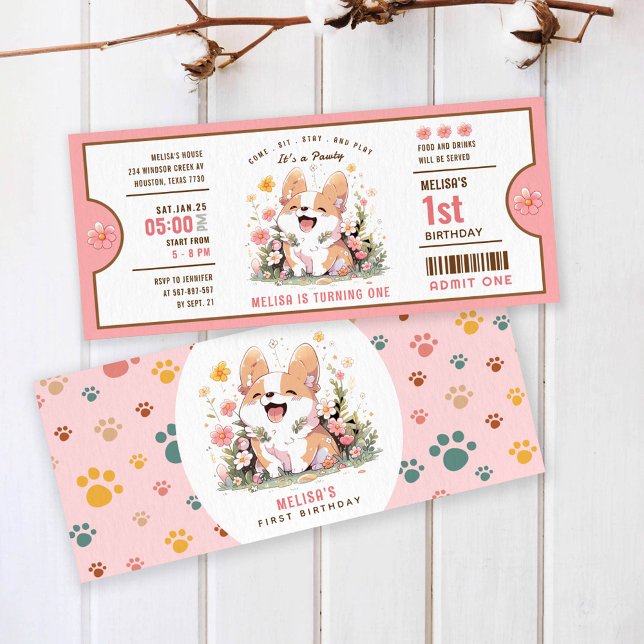 Corgi Puppy Birthday Ticket Invitation | Cute Dog- (Creator Uploaded)