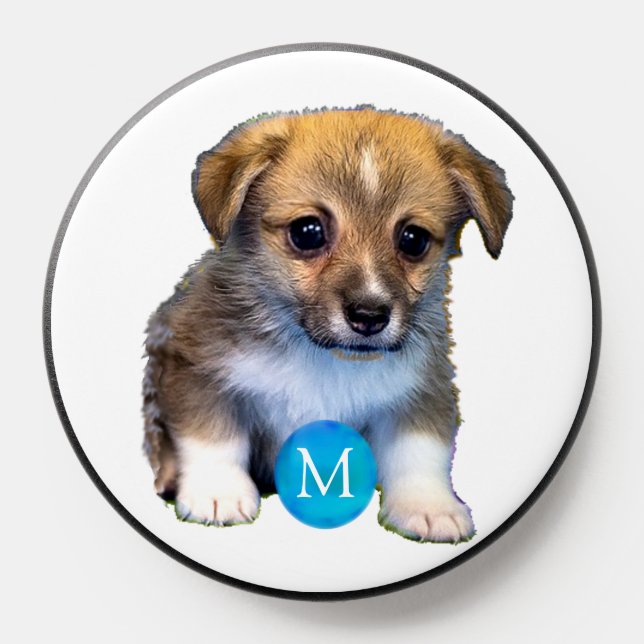 Corgi Puppy Dog, Ball and Monogram PopSocket (Popsocket)