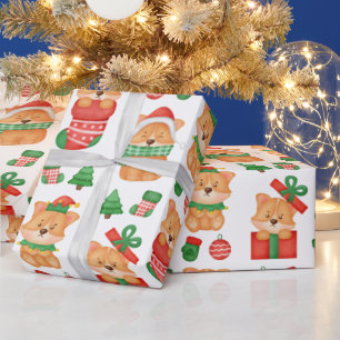 Corgi Puppy Dog Cute Festive Elf Santa Christmas Wrapping Paper