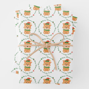 Corgi Puppy Dog Elf Cute Festive Merry Christmas Wrapping Paper Sheets