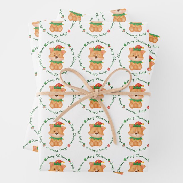 Corgi Puppy Dog Elf Cute Festive Merry Christmas  Wrapping Paper Sheets (In situ)
