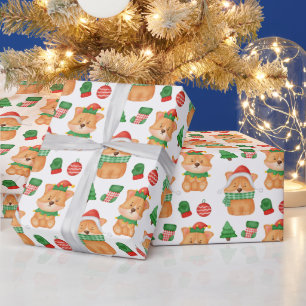 Corgi Puppy Dog Elf Santa Festive Merry Christmas Wrapping Paper