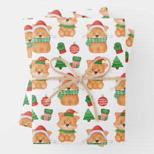 Corgi Puppy Dog Elf Santa Festive Merry Christmas Wrapping Paper Sheets