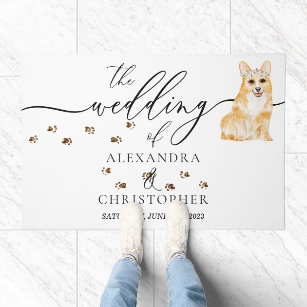 Corgi puppy Dog Lover Modern Wedding Doormat